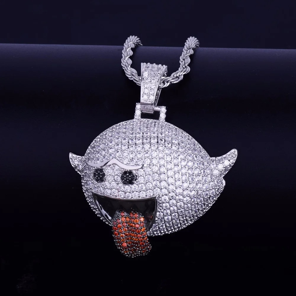 Iced Out Flying Ghost Pendant With Rope Chain